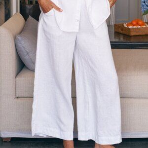 Frank & Eileen Wide-Leg Pull-On Linen Pant in White Size XL